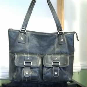 Fossil Black Pebble Shoulder Stitch Bag